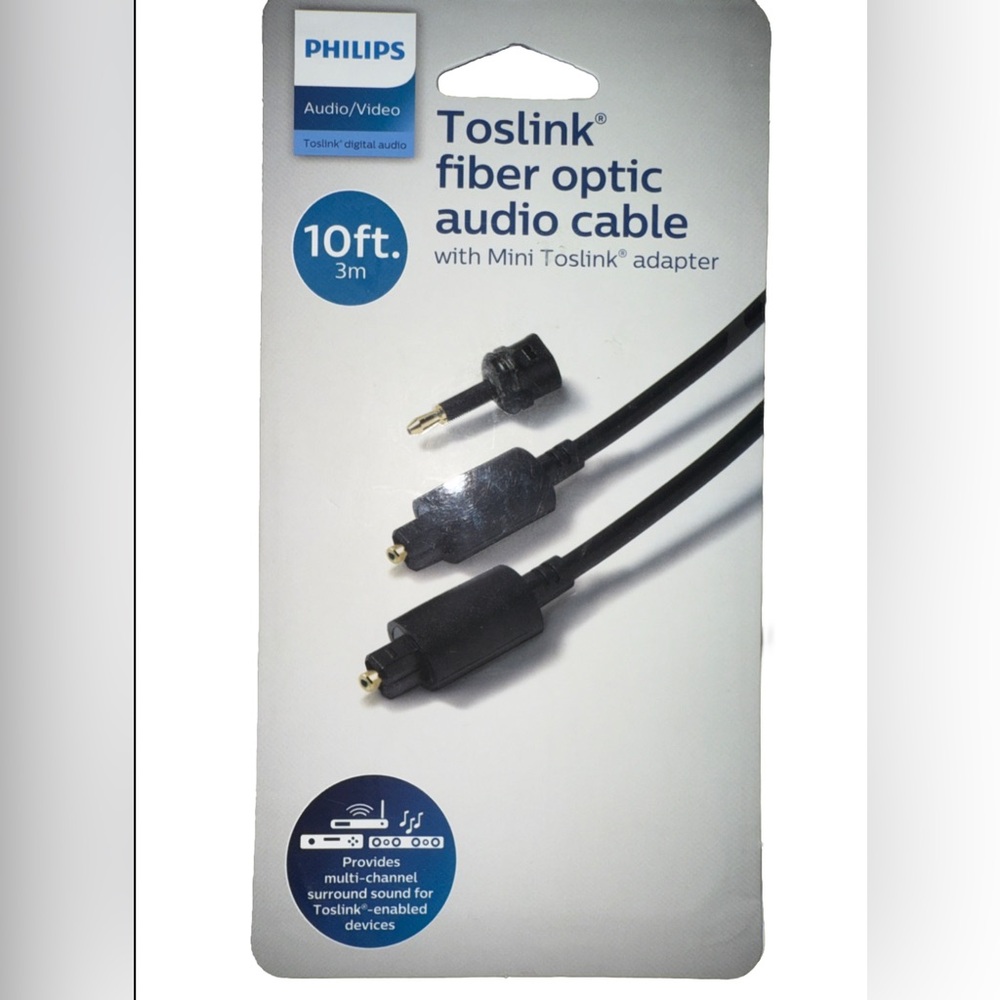 Philips Toslink Fiber Optic Audio Cable w/ Mini Toslink Adapter 10 Feet